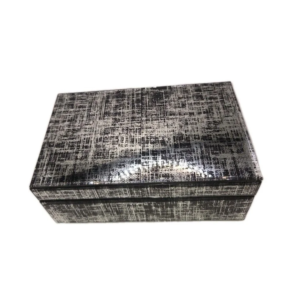 Vintage Glam Speckled Glass Trinket Box Beveled Panels Jewelry Box Silver Black